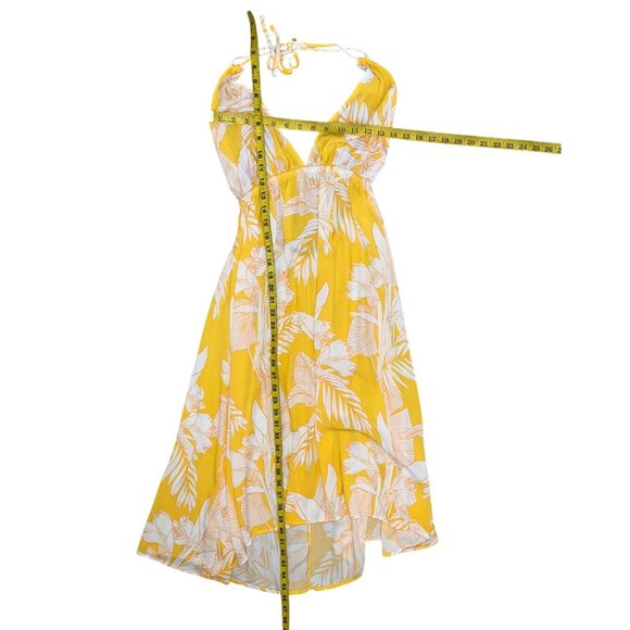Yellow & White Tropical Halter Dress | Deep V-Neck | Open Back | Size 4-6 - Picture 9 of 9